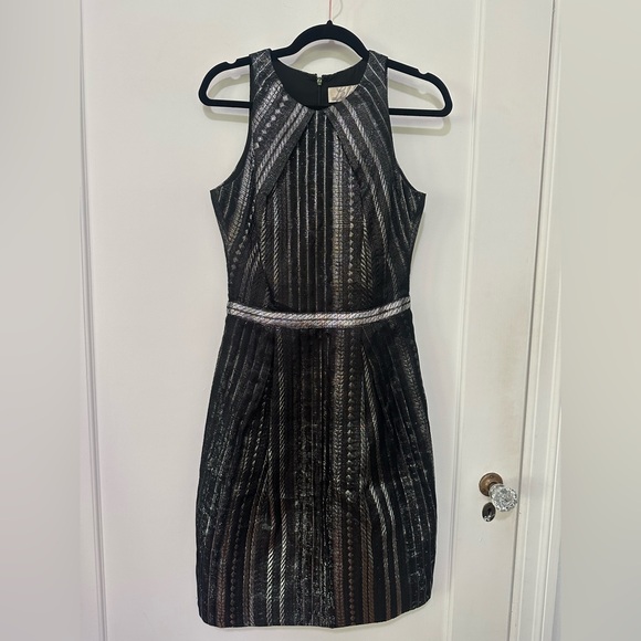 Lela Rose black/metallic silver braided organza halter sheath cocktail dress - 6 - Picture 2 of 11